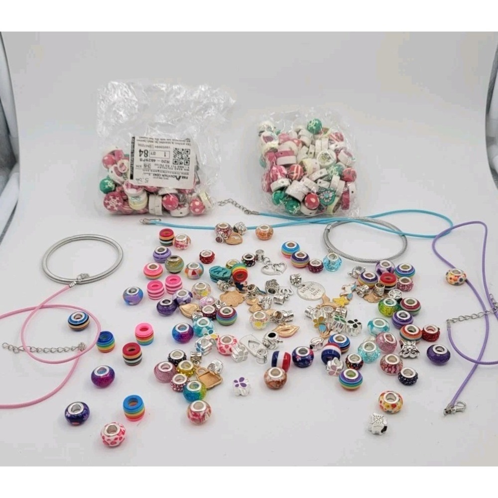 Large Lot Assorted European Craft Beads Large Hole, Clay, Etc Mixed Colors